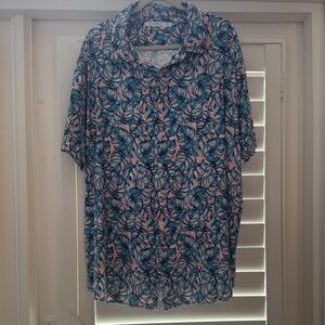 Caribbean Isle Breeze Performance Floral Blue and Pink Men's Shirt 3XT